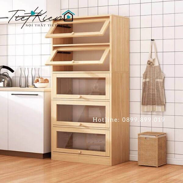 Kệ bếp gỗ với thiết kế tối ưu cho không gian bếp.