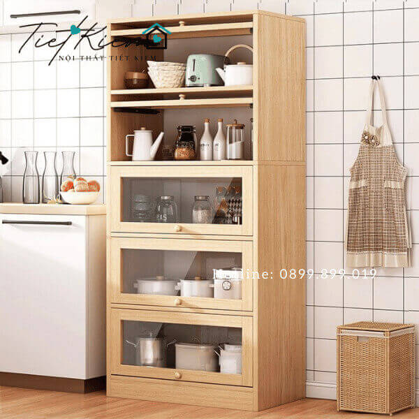 Kệ bếp nhỏ gọn, giúp sắp xếp dụng cụ nhà bếp ngăn nắp.