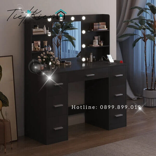 Bàn trang điểm màu đen có đèn BTD020 6 bàn trang điểm gỗ đẹp có đèn btd001