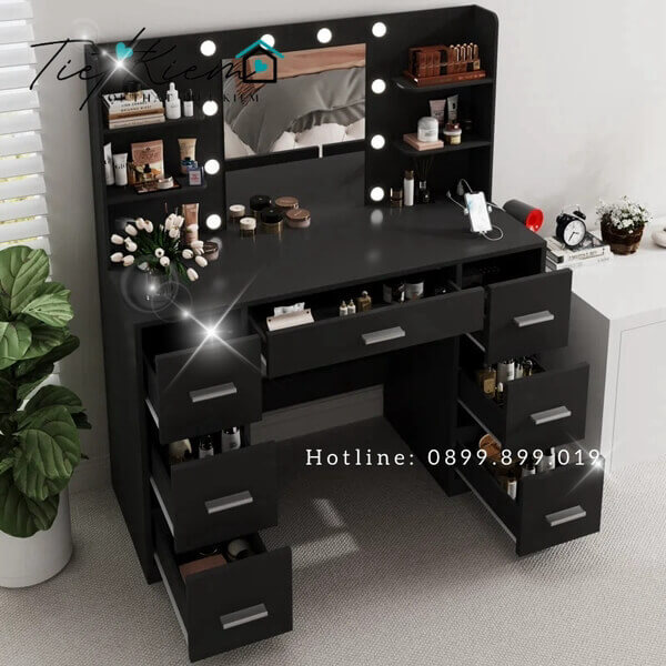 Bàn trang điểm màu đen có đèn BTD020 4 bàn trang điểm gỗ đẹp có đèn btd001