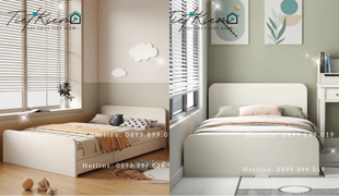 mẫu giường ngủ hiện đại kết hợp tủ tab lưu trữ cho phòng ngủ nhỏ