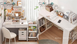 bàn học đôi tích hợp giá sách, truyền cảm hứng cho trẻ