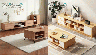 mẹo bố trí kệ gỗ tivi hài hòa với ghế sofa và bàn trà