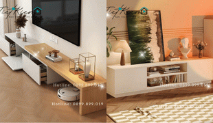 cách bố trí kệ tivi bằng gỗ hợp phong thủy, rước tài lộc