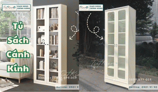 tủ kính đựng sách cho không gian nhỏ: gọn gàng, tiện nghi