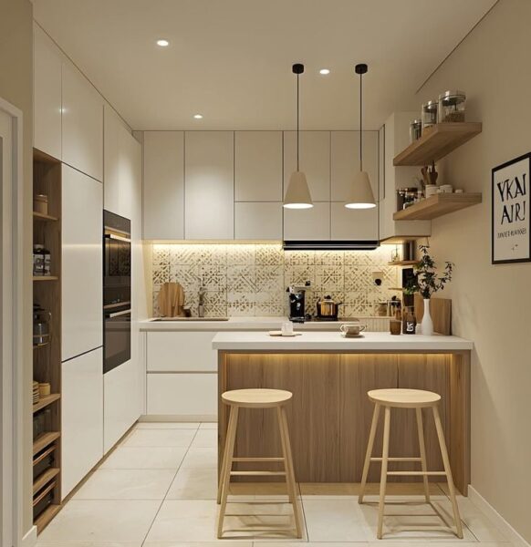 Tủ Bếp Đẹp Có Quầy Bar Mini – Kết Hợp Thẩm Mỹ Và Tính Giải Trí Trong Bếp 2 Tu-Bep-Dep-Co-Quay-Bar-Mini