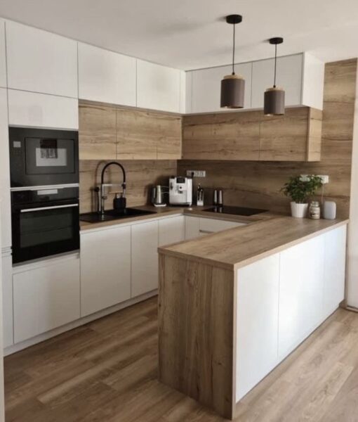 tủ bếp gỗ đa năng – vừa để đồ vừa làm vách ngăn tiện lợi