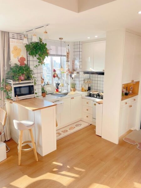 Decor căn hộ studio với bàn đảo bếp mini hiện đại 1 Decor-Can-Ho-Studio-Voi-Ban-dao-Bep-Mini