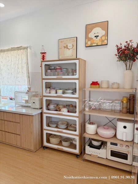 kệ gỗ để đồ nhà bếp – giải pháp lưu trữ bền đẹp, sang trọng cho căn bếp việt