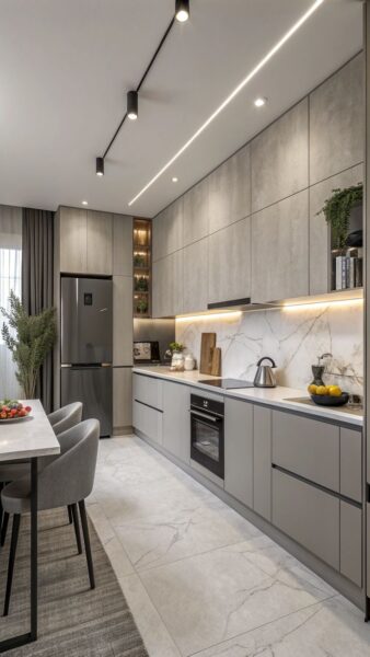 tủ bếp cho nhà ống – bố trí ánh sáng và công năng hiệu quả