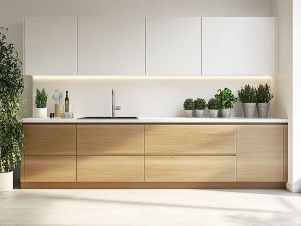 tủ bếp gỗ chữ i – thiết kế đơn giản, chi phí thấp