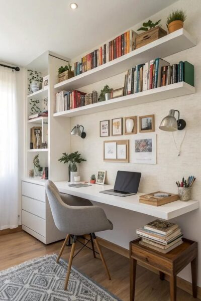 Bàn làm việc phòng nhỏ TPHCM có kệ – Tối ưu lưu trữ cho không gian hẹp 1 Ban-lam-viec-phong-nho-TPHCM-co-ke