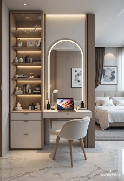 Bàn trang điểm có nhiều ngăn gương gập – Tiết kiệm diện tích 1 Ban-trang-diem-co-nhieu-ngan-guong-gap