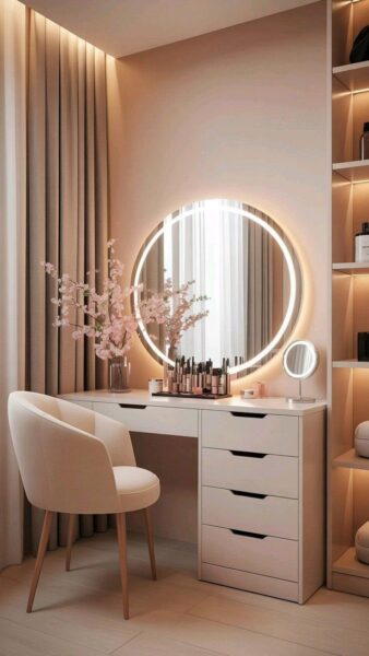 Bàn trang điểm có nhiều ngăn kèm đèn LED – Tiện lợi khi trang điểm 1 Ban-trang-diem-co-nhieu-ngan-kem-den-LED