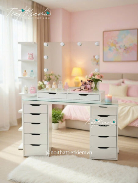 Bàn trang điểm nữ tính nhiều ngăn – Lưu trữ mỹ phẩm gọn gàng 1 Ban-trang-diem-nu-tinh-nhieu-ngan