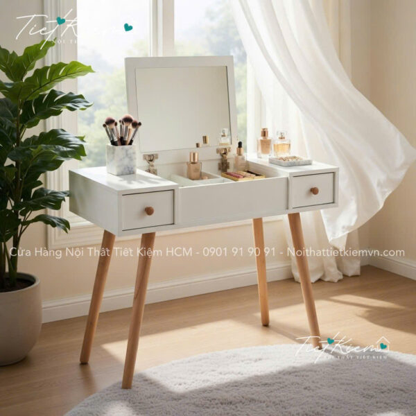 Bàn trang điểm sang trọng gương LED – Thiết kế hiện đại tiện lợi 1 Ban-trang-diem-sang-trong-guong-LED