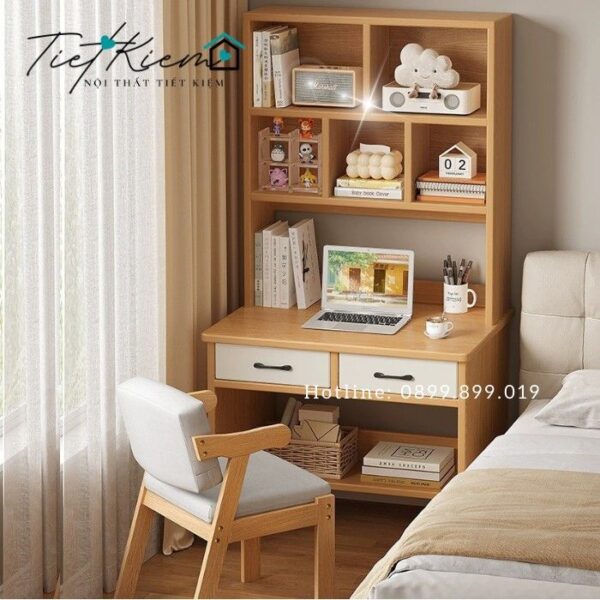 bàn học gỗ kèm kệ sách cho bé bh889