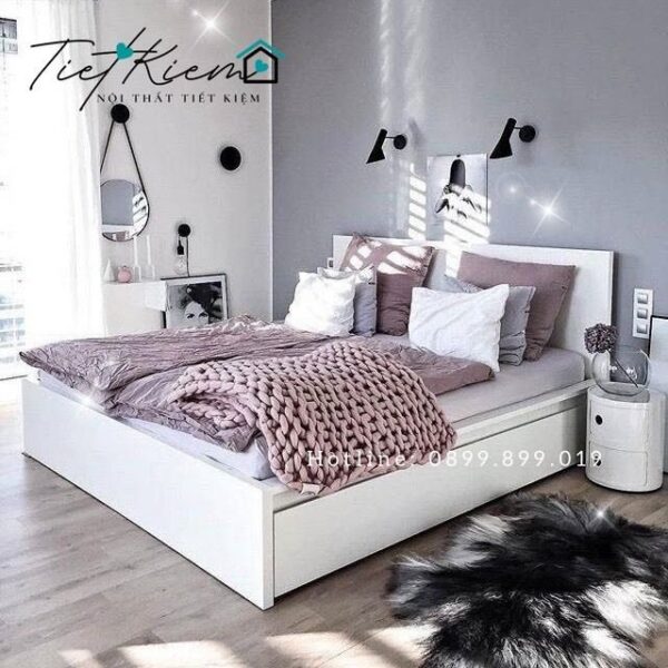 giường ngủ 1m6 trắng có hộc kéo g989