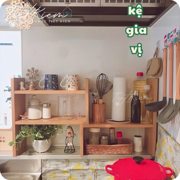 kệ gia vị để bếp bằng gỗ {tặng tua vít} kgv111