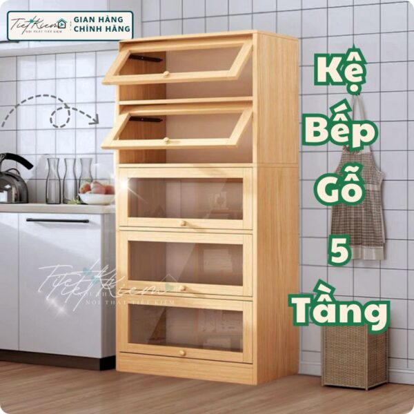 kệ tủ bếp gỗ cánh kính nội thất tiết kiệm b8878
