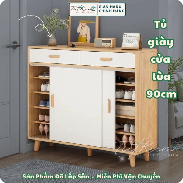 tủ giày cửa lùa gỗ 90cm nội thất tiết kiệm tg203