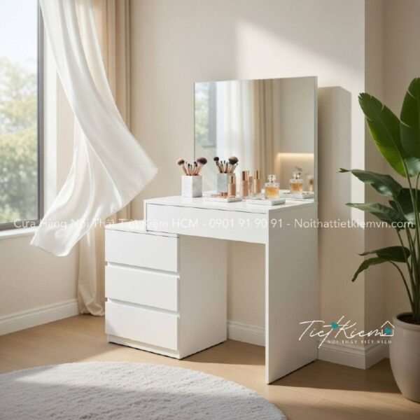 bàn trang điểm màu trắng không đèn