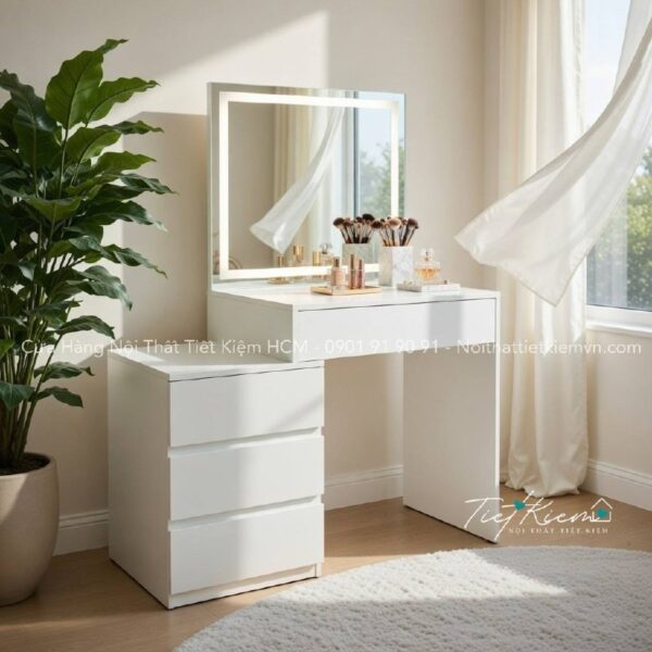 bàn trang điểm màu trắng không đèn