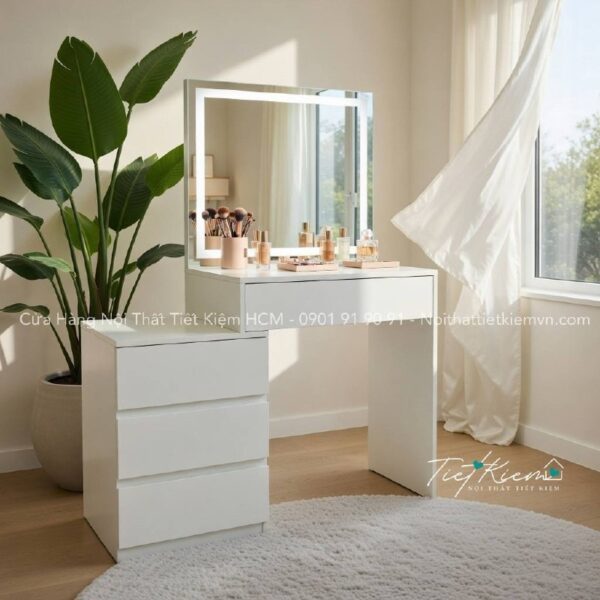 bàn trang điểm màu trắng không đèn