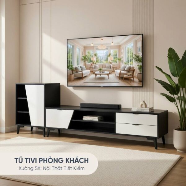 tủ tivi phòng khách cánh xéo