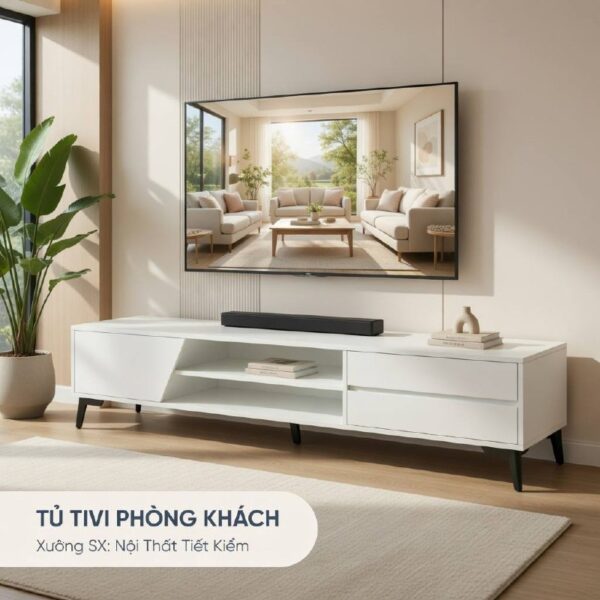 tủ tivi phòng khách cánh xéo