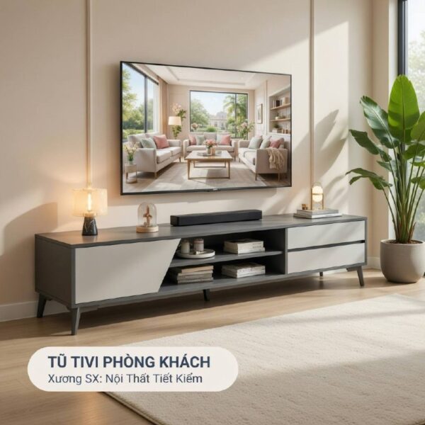tủ tivi phòng khách cánh xéo