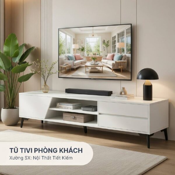 tủ tivi phòng khách cánh xéo
