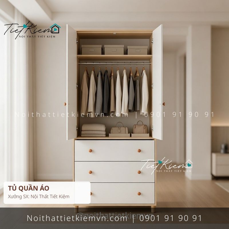 3 mẫu tủ quần áo MDF nhỏ gọn cho homestay giá rẻ - Tủ Quần Áo - Nội Thất Tiết Kiệm
