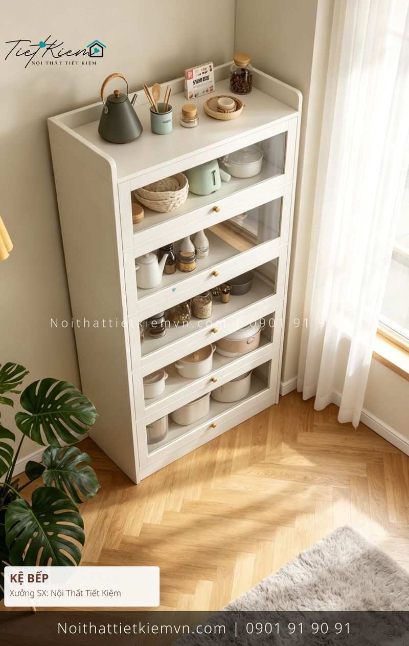 52 mẫu kệ bếp cửa kính đẹp nhỏ gọn giá rẻ - Kệ Bếp - Nội Thất Tiết Kiệm