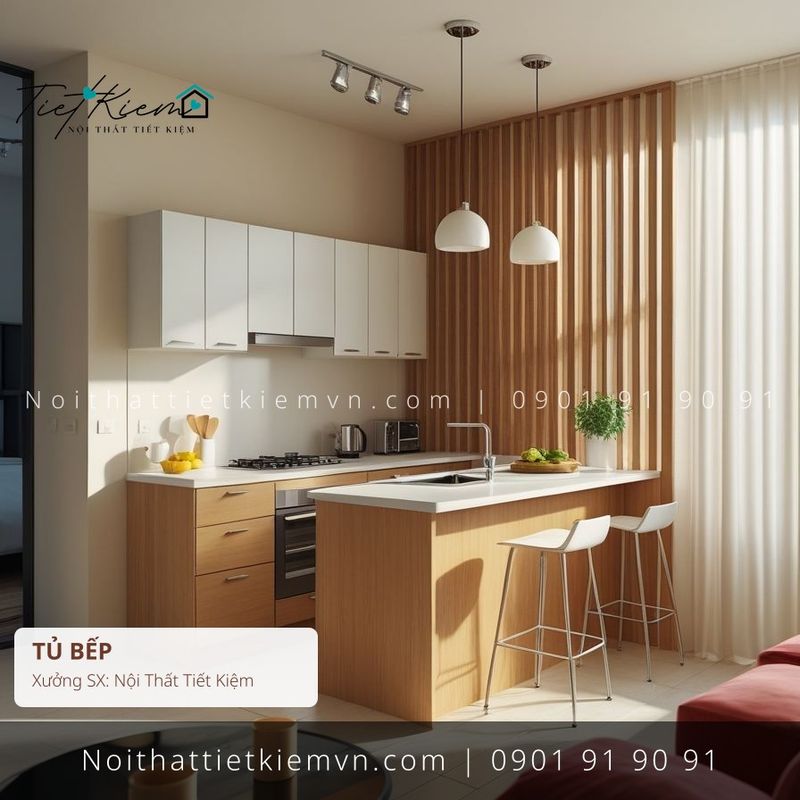 52+ tủ bếp cánh lùa màu sồi cho nhà phố giá rẻ - Tủ Bếp - Nội Thất Tiết Kiệm