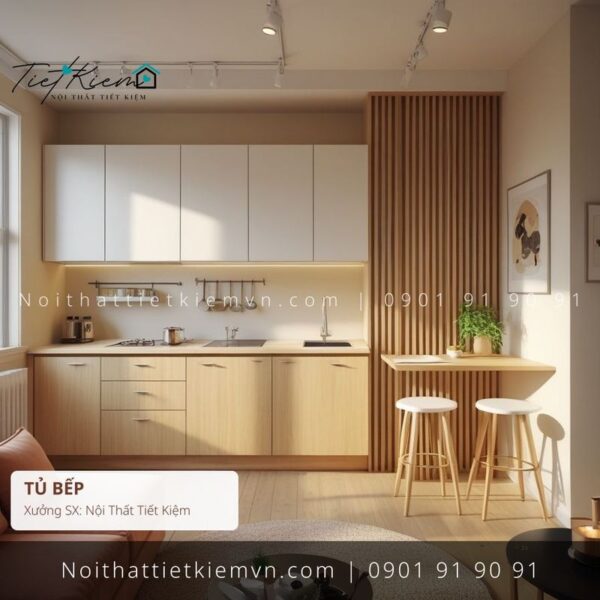 các mẫu thi công tủ bếp giá rẻ có ghế 1 Thi Công Tủ Bếp Nội Thất Tiết Kiệm HCM