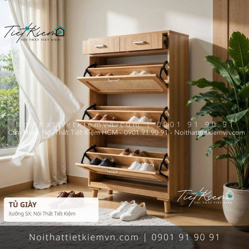 Tủ Giày đẹp giá rẻ tại Nội Thất Tiết Kiệm HCM các mẫu tủ giầy cánh mở cao cấp cho căn hộ giá rẻ - Tủ Giày - Nội Thất Tiết Kiệm
