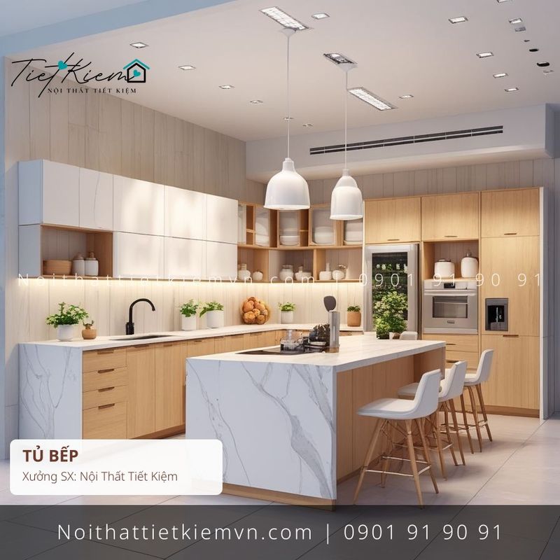 Tủ Bếp đẹp giá rẻ tại Nội Thất Tiết Kiệm HCM mẫu tủ bếp MDF thông minh cho homestay giá rẻ - Tủ Bếp - Nội Thất Tiết Kiệm