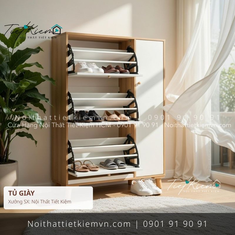 Tủ Giày đẹp giá rẻ tại Nội Thất Tiết Kiệm HCM mẫu tủ giầy cánh lật cho căn hộ giá rẻ - Tủ Giày - Nội Thất Tiết Kiệm
