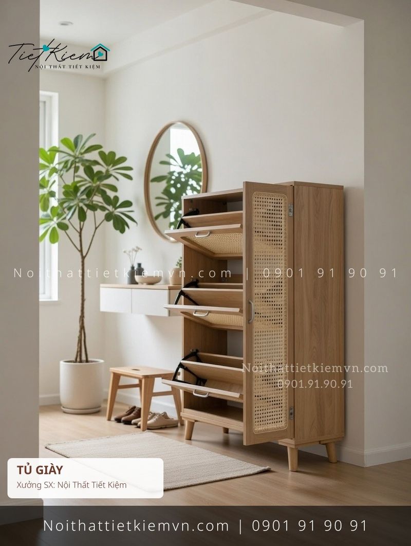 mẫu tủ giầy dép có gương cho căn hộ giá rẻ - Tủ Giày - Nội Thất Tiết Kiệm