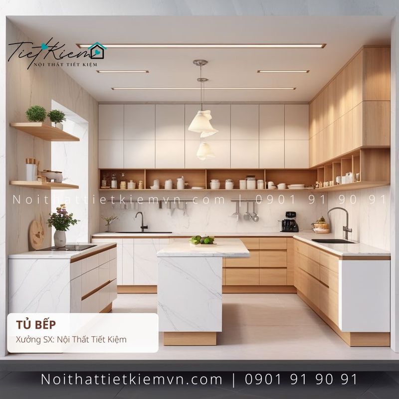 mua thi công tủ bếp hiện đại gỗ cho showroom giá rẻ - Thi Công Tủ Bếp - Nội Thất Tiết Kiệm