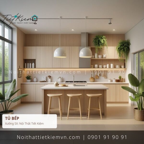 top 3 tủ bếp gỗ thanh lịch giá rẻ 1 Tủ Bếp Nội Thất Tiết Kiệm HCM