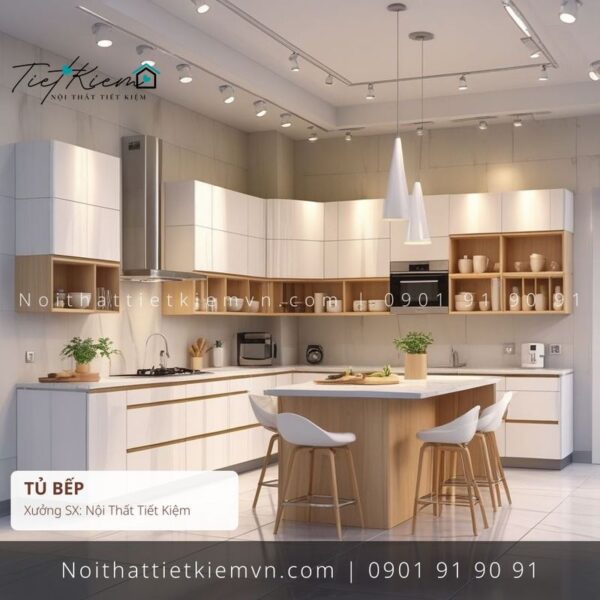 top 39 các mẫu tủ bếp cánh lùa màu sồi giá rẻ 1 Tủ Bếp Nội Thất Tiết Kiệm HCM