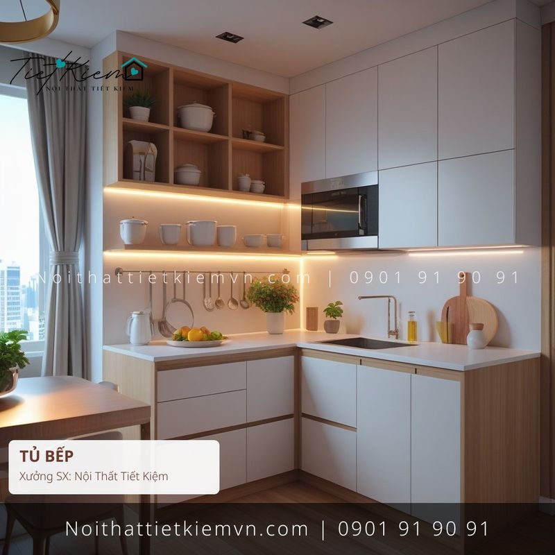 top 99 thi công tủ bếp chữ U có gương Tân Bình giá rẻ - Thi Công Tủ Bếp - Nội Thất Tiết Kiệm