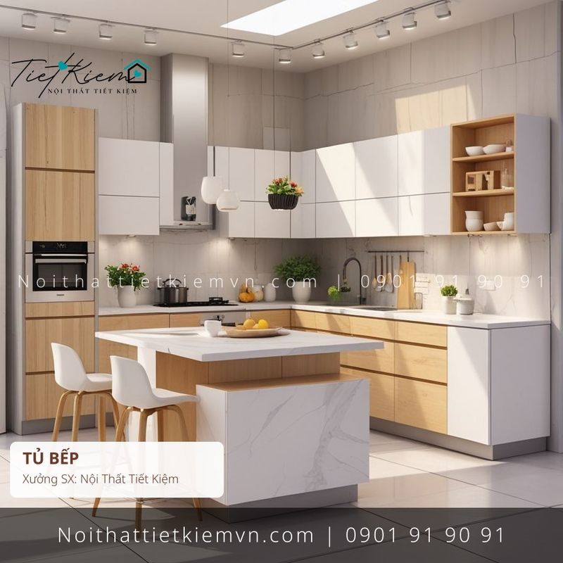top tủ bếp MDF biệt thự giá rẻ - Tủ Bếp - Nội Thất Tiết Kiệm