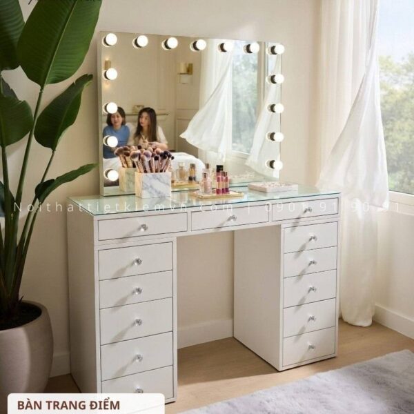 bàn trang điểm có đèn cao cấp elizabeth ngang 1m2
