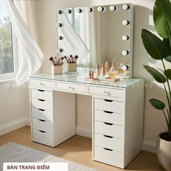 bàn trang điểm có đèn cao cấp elizabeth ngang 1m2