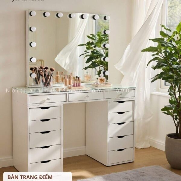bàn trang điểm có đèn cao cấp elizabeth ngang 1m2