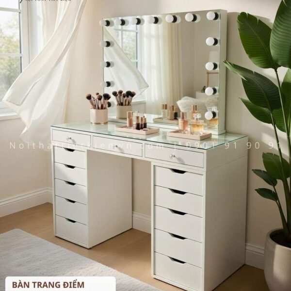 bàn trang điểm có đèn cao cấp elizabeth ngang 1m2