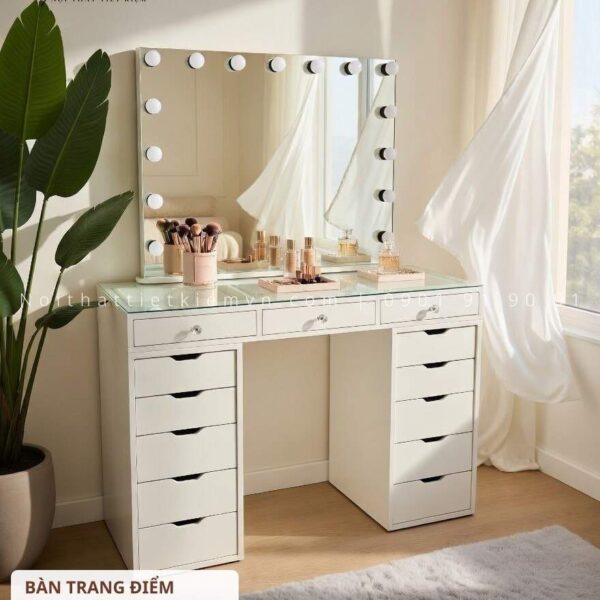 bàn trang điểm có đèn cao cấp elizabeth ngang 1m2